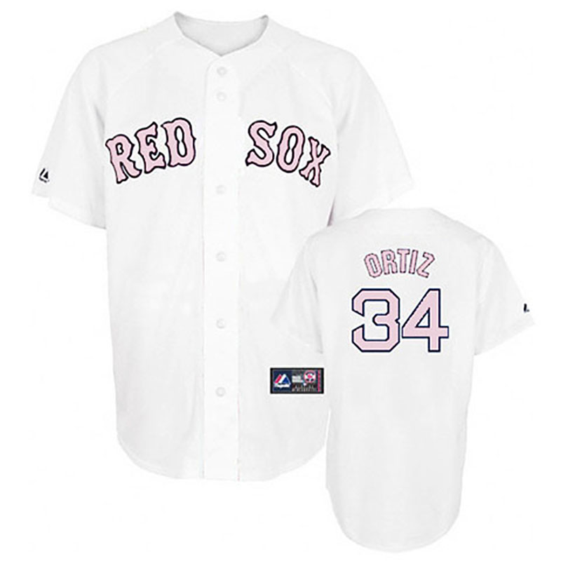 Boston Red Sox #34 David Ortiz White(Pink No.) Women's Fashion Jersey