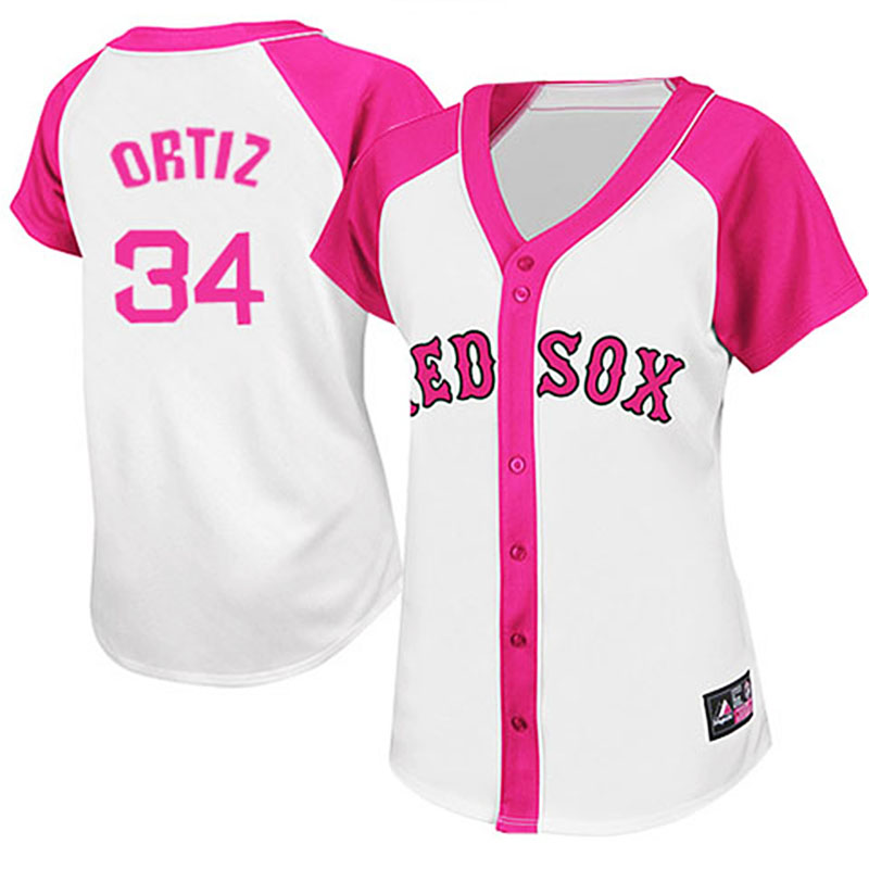 Boston Red Sox #34 David Ortiz White/Pink Women's Splash Fashion Jersey