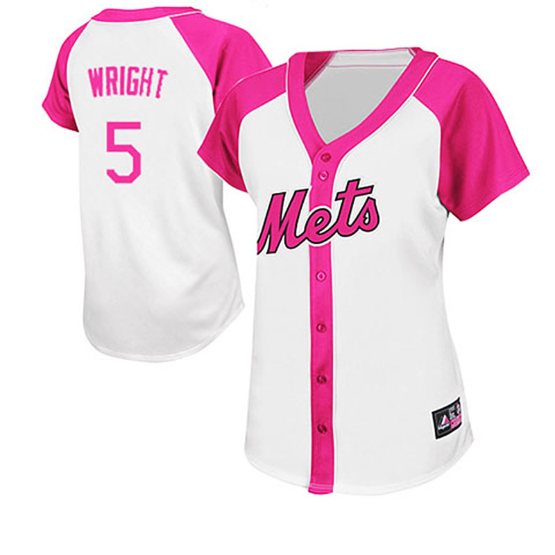 New York Mets #5 David Wright White/Pink Women's Splash Fashion Jersey