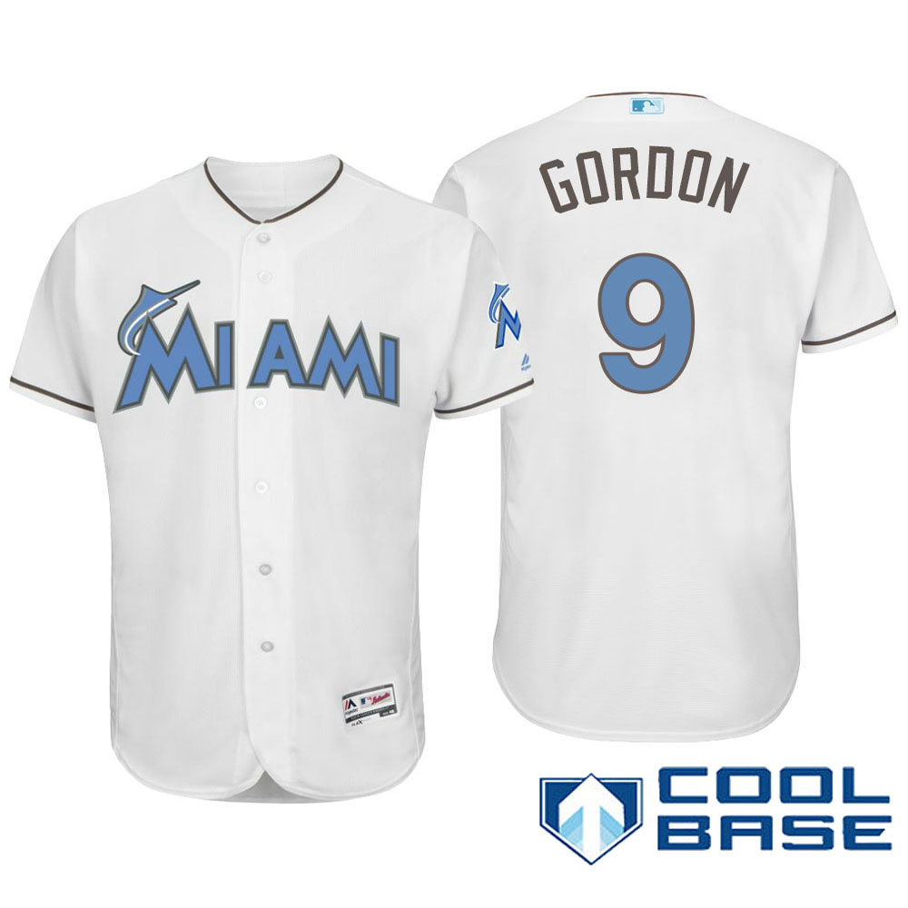 Miami Marlins #9 Dee Gordon Majestic White Fashion 2016 Father's Day Cool Base Jersey