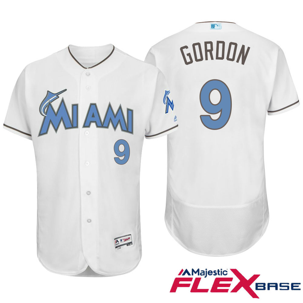 Miami Marlins #9 Dee Gordon Majestic White Fashion 2016 Father's Day Flex Base Jersey