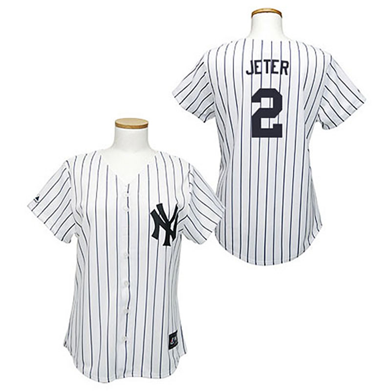 New York Yankees #2 Derek Jeter White(Black Strip) Women's Fashion Jersey