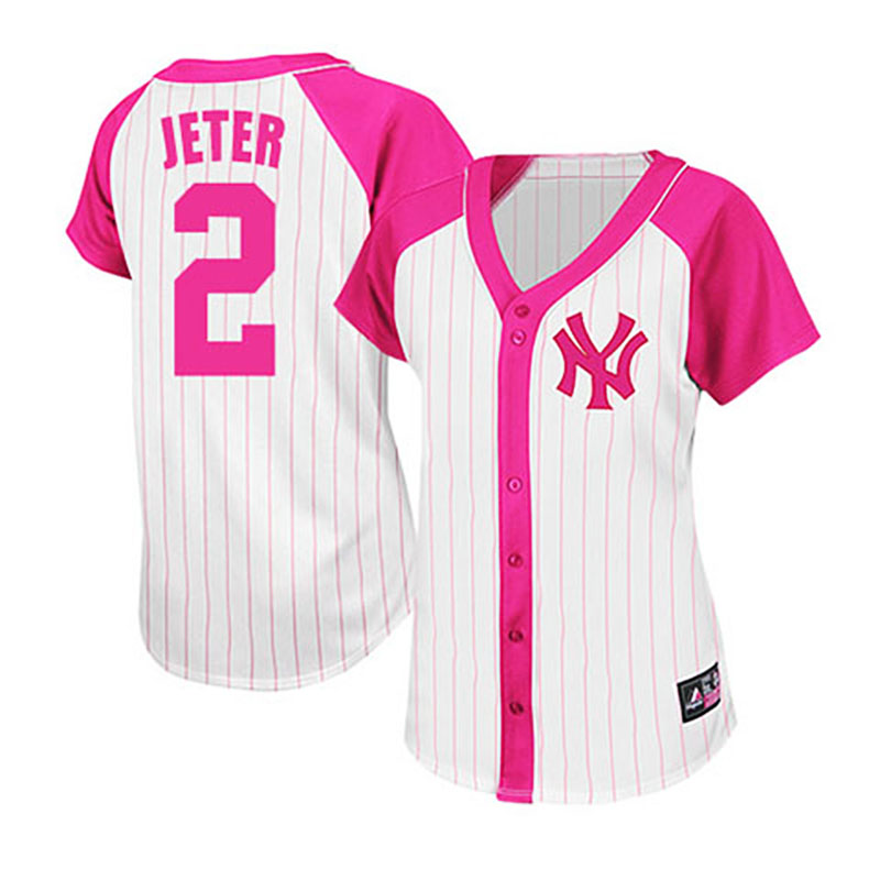 New York Yankees #2 Derek Jeter White/Pink Women's Splash Fashion Jersey