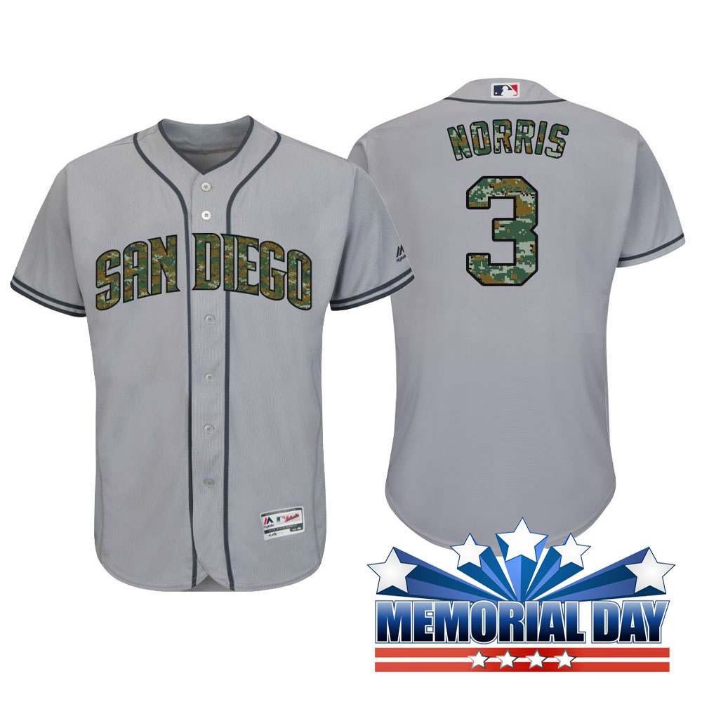 San Diego Padres Derek Norris #3 Gray Camo Fashion 2016 Memorial Day Cool Base Jersey