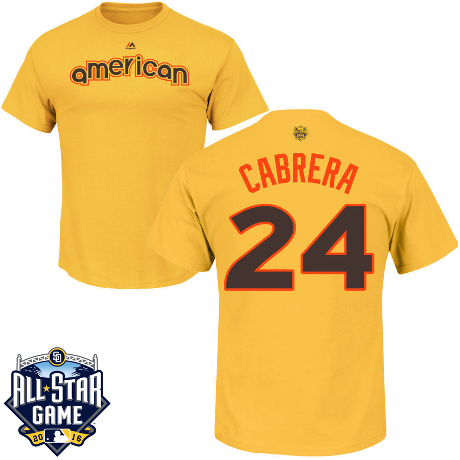 Detroit Tigers Miguel Cabrera #24 Yellow 2016 MLB All-Star Game American League Name & Number T-Shirt