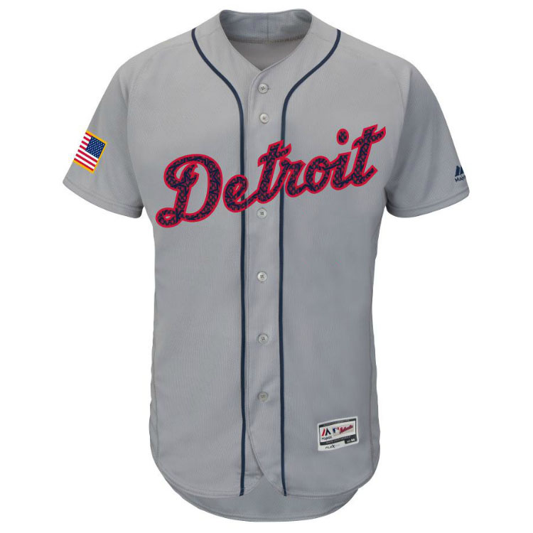 Detroit Tigers Majestic Gray 2016 Independence Day Stars & Stripes Flex Base Team Jersey