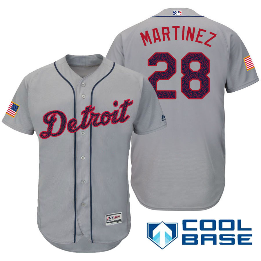 Detroit Tigers #28 J.D. Martinez Gray Stars & Stripes 2016 Independence Day Cool Base Jersey