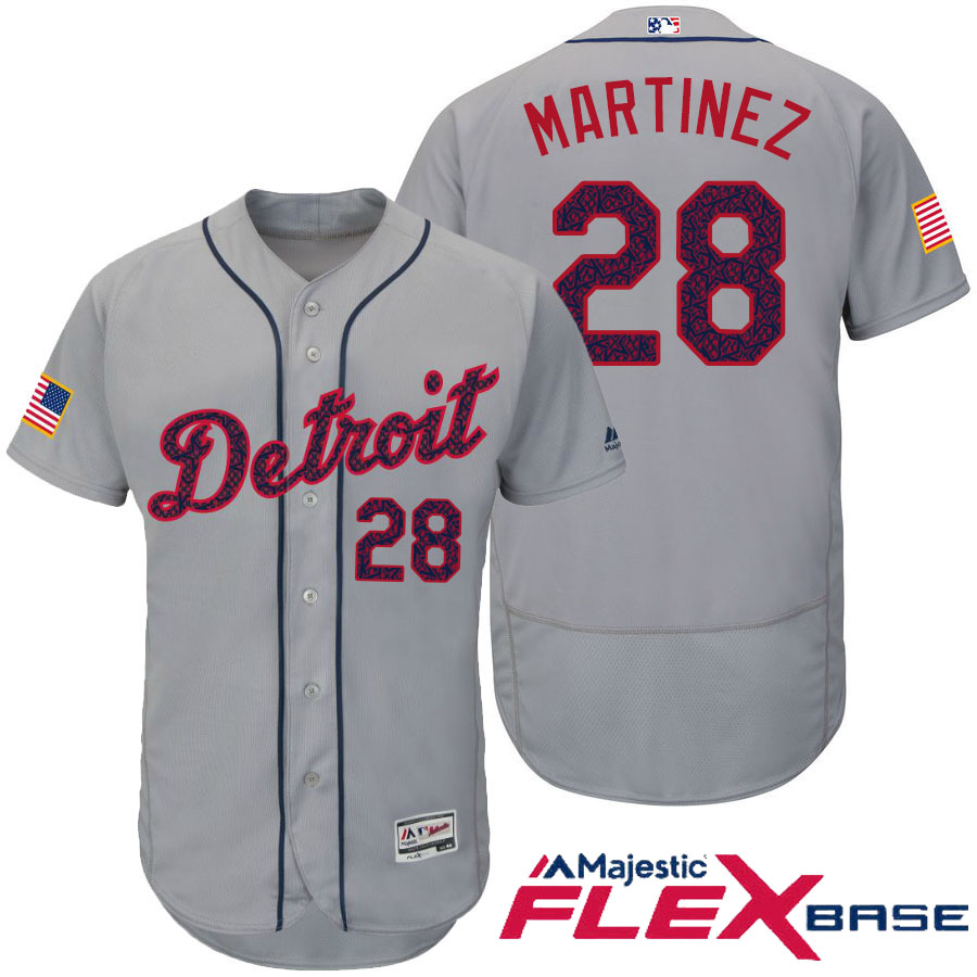 Detroit Tigers #28 J.D. Martinez Gray Stars & Stripes 2016 Independence Day Flex Base Jersey