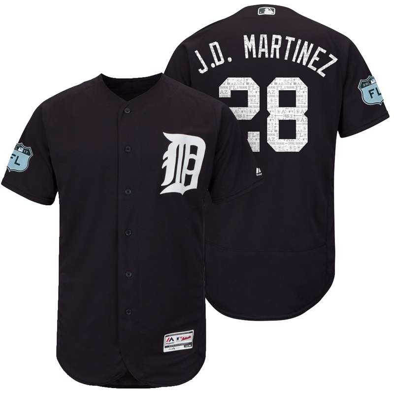 Detroit Tigers J.D. Martinez #28 Navy 2017 Spring Training Grapefruit League Patch Authentic Collection Flex Base Jersey