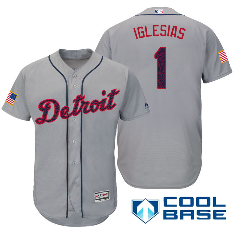 Detroit Tigers #1 Jose Iglesias Gray Stars & Stripes 2016 Independence Day Cool Base Jersey