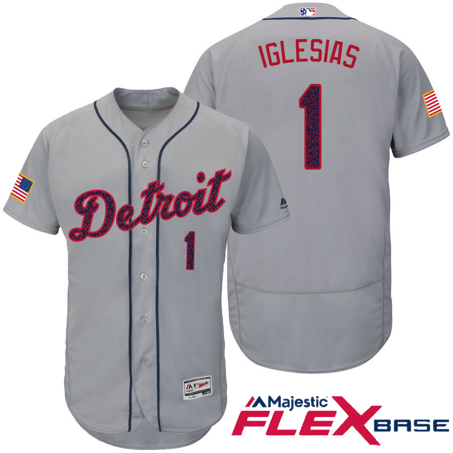 Detroit Tigers #1 Jose Iglesias Gray Stars & Stripes 2016 Independence Day Flex Base Jersey