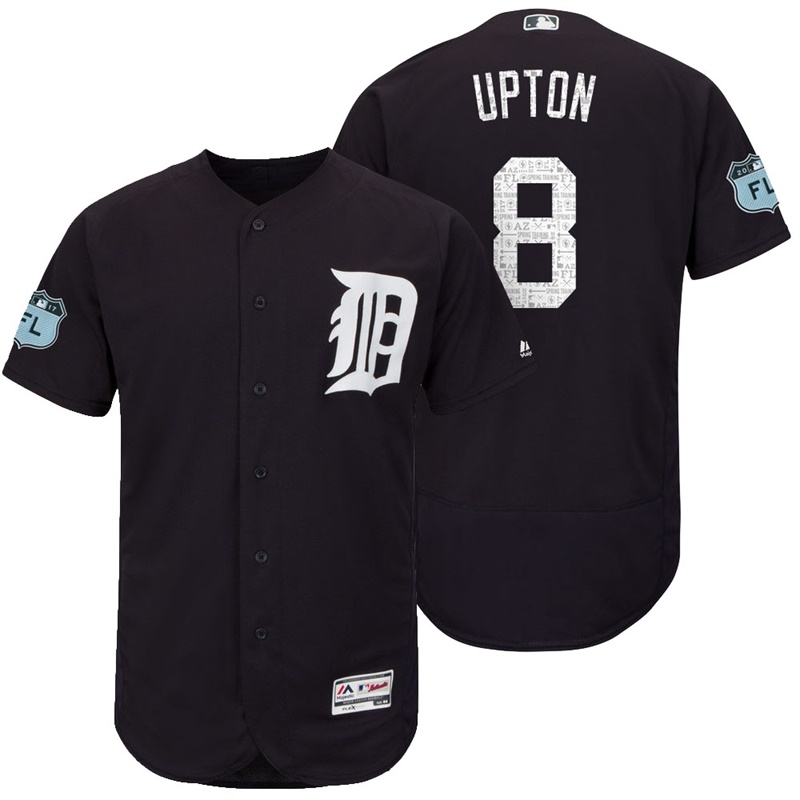 Detroit Tigers Justin Upton #8 Navy 2017 Spring Training Grapefruit League Patch Authentic Collection Flex Base Jersey