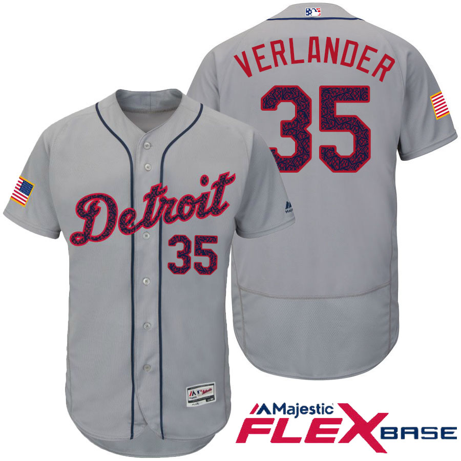 Detroit Tigers #35 Justin Verlander Gray Stars & Stripes 2016 Independence Day Flex Base Jersey