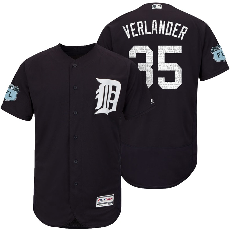 Detroit Tigers Justin Verlander #35 Navy 2017 Spring Training Grapefruit League Patch Authentic Collection Flex Base Jersey