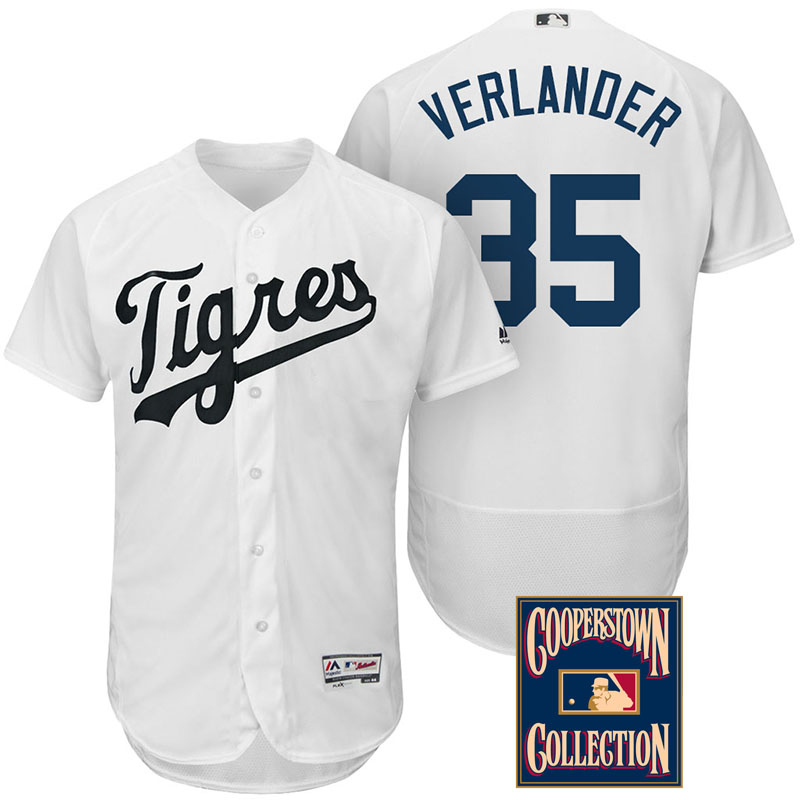 Detroit Tigers #35 Justin Verlander White Flex Base Hispanic Heritage Player Jersey