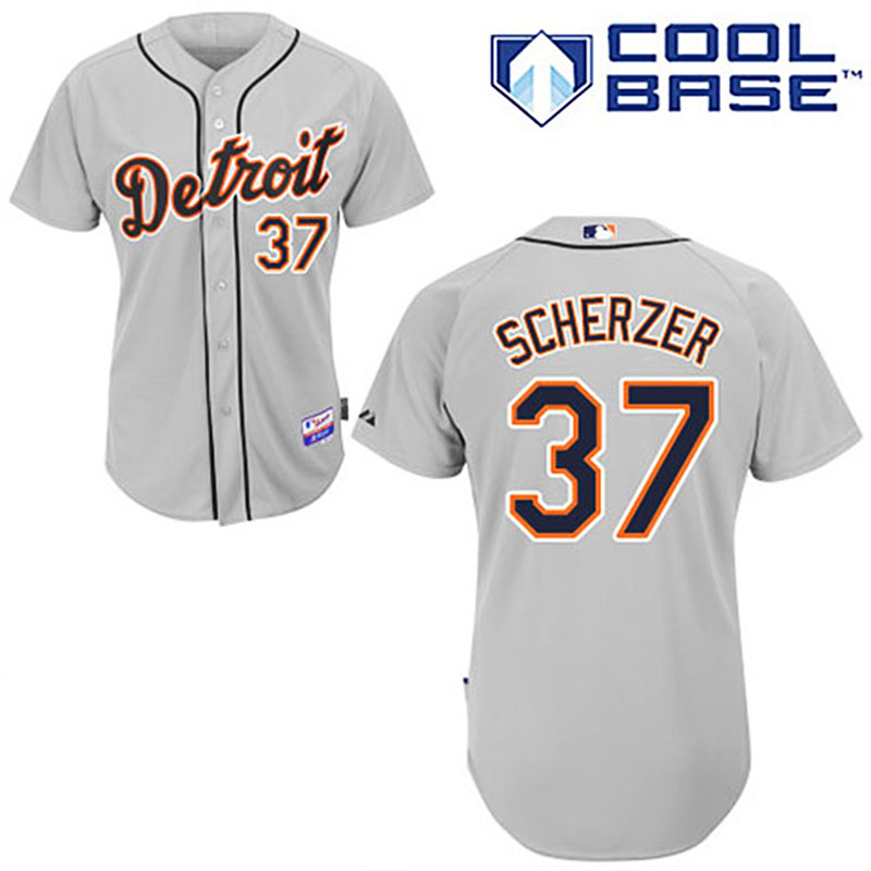 Detroit Tigers #37 Max Scherzer Grey Road Cool Base Jersey