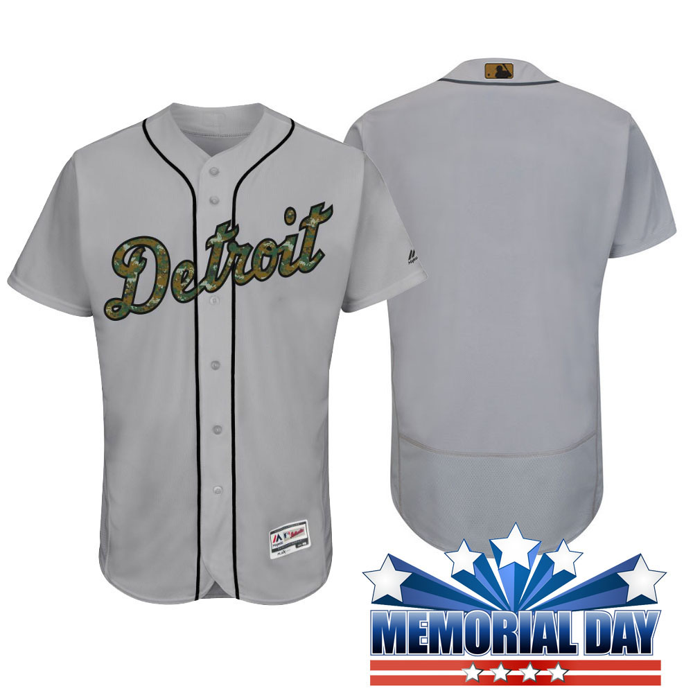 Detroit Tigers Memorial Day Gray Camo Flex Base Team Jersey