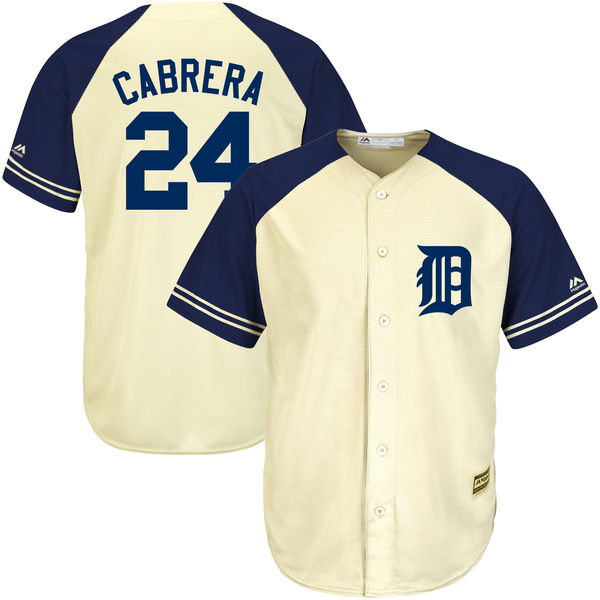 Detroit Tigers #24 Miguel Cabrera Cream/Navy Cool Base Fashion Player Jersey