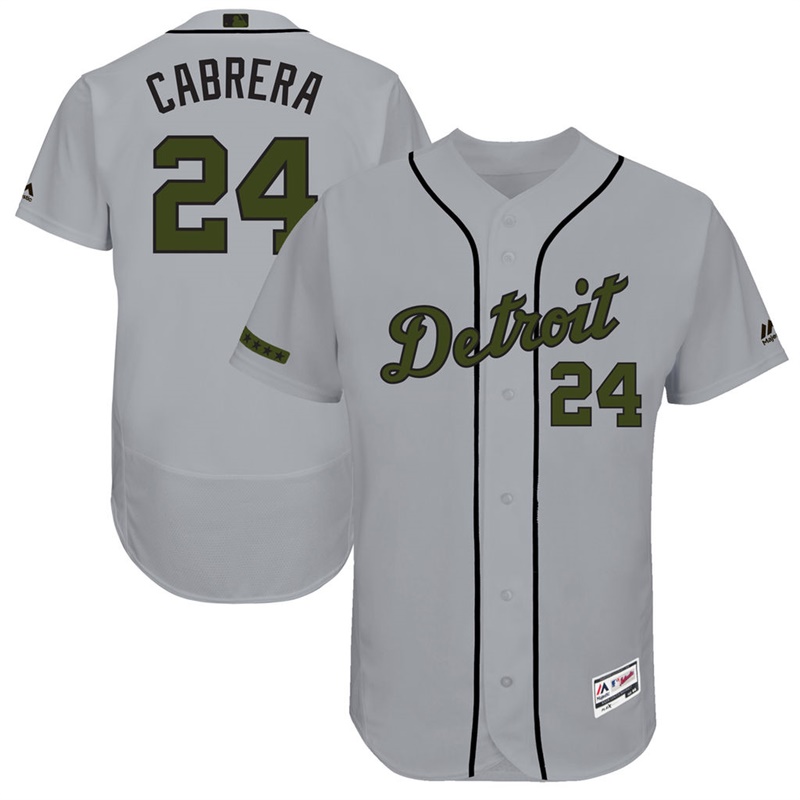 Miguel Cabrera #24 Men Detroit Tigers 2017 Memorial Day Gray Flex Base Jersey