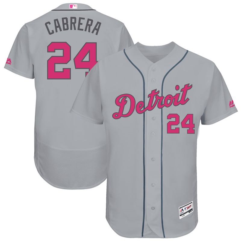 Miguel Cabrera #24 Men Detroit Tigers 2017 Mother's Day Gray Flex Base Jersey