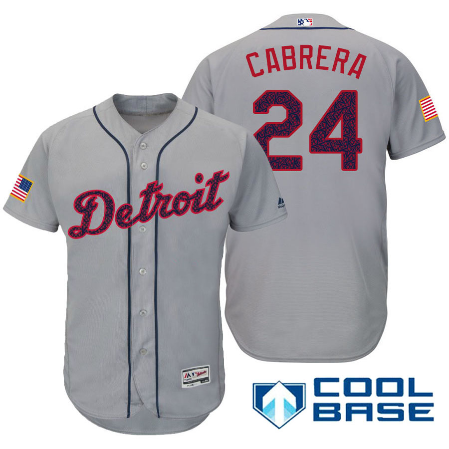 Detroit Tigers #24 Miguel Cabrera Gray Stars & Stripes 2016 Independence Day Cool Base Jersey