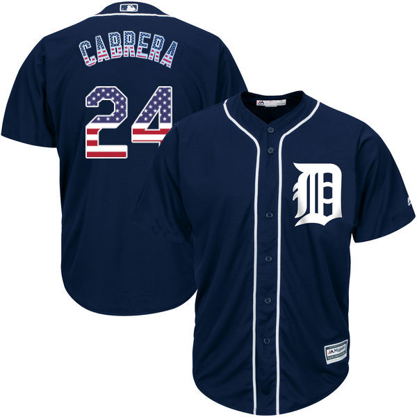 Detroit Tigers #24 Miguel Cabrera Navy Stars and Stripes Cool Base Jersey