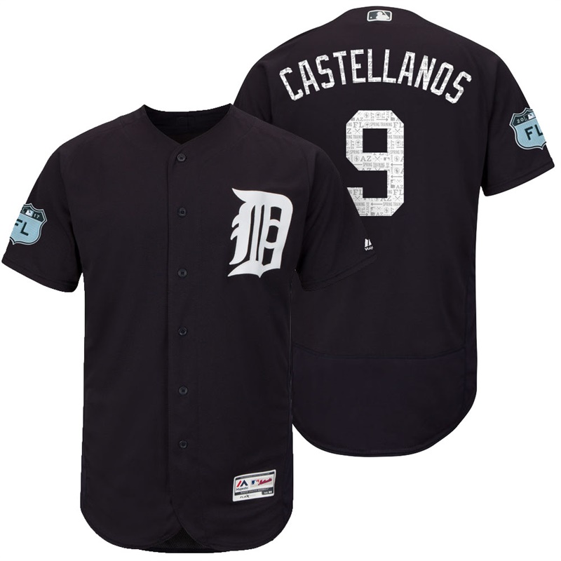 Detroit Tigers Nick Castellanos #9 Navy 2017 Spring Training Grapefruit League Patch Authentic Collection Flex Base Jersey