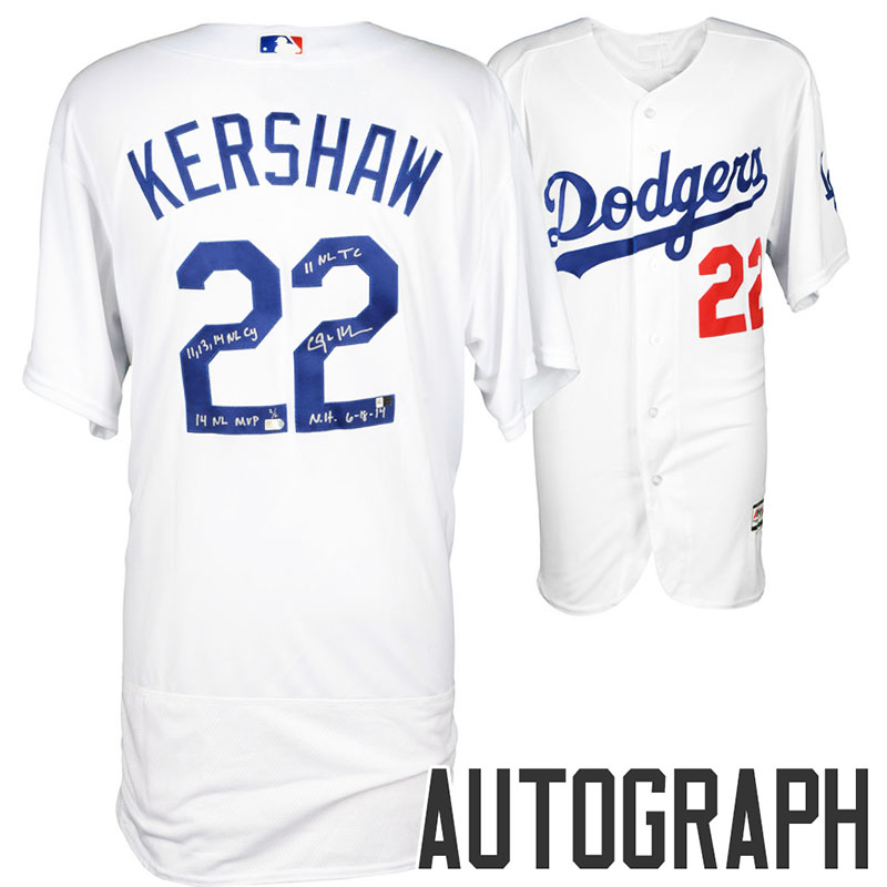 Los Angeles Dodgers Clayton Kershaw 2016 Autographed White Jersey with Multiple Inscriptions