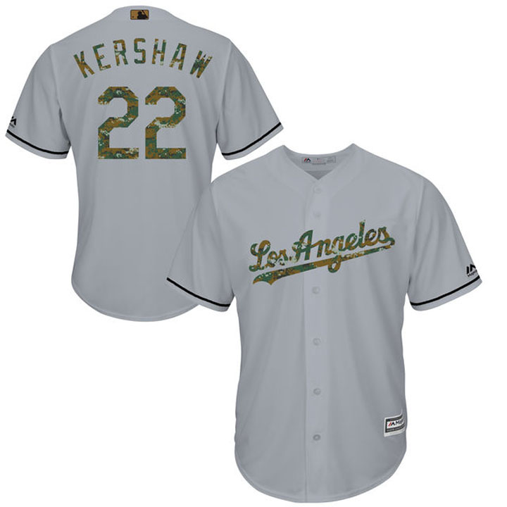 Los Angeles Dodgers Clayton Kershaw #22 Gray Camo Fashion 2016 Memorial Day Cool Base Jersey