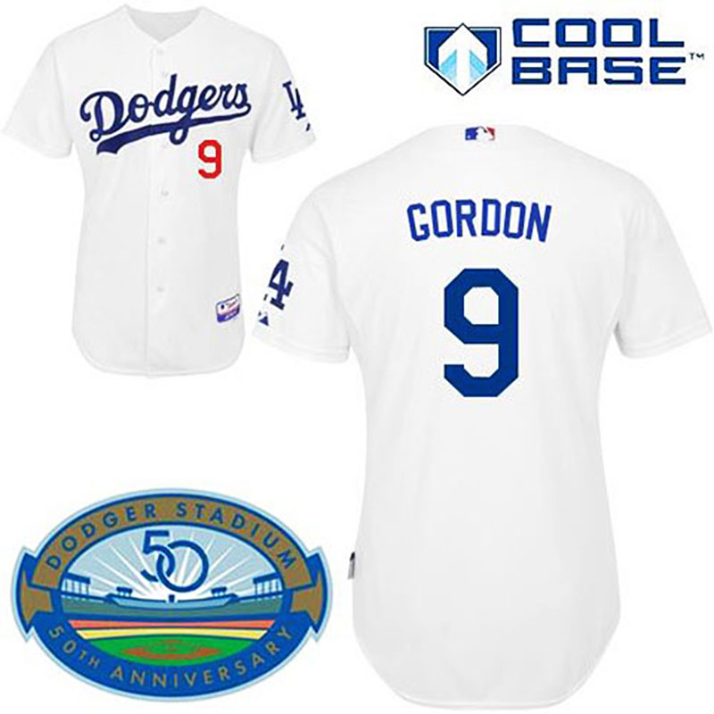 Los Angeles Dodgers #9 Dee Gordon White Home Cool Base Jersey