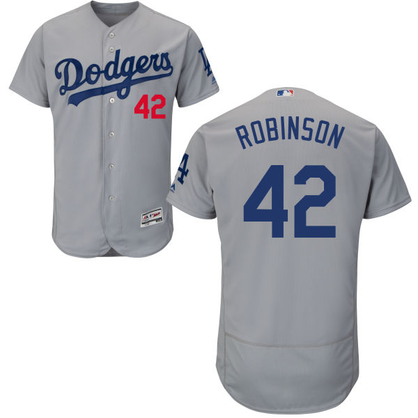 Los Angeles Dodgers #42 Jackie Robinson Majestic Gray Flexbase Authentic Collection Player Jersey