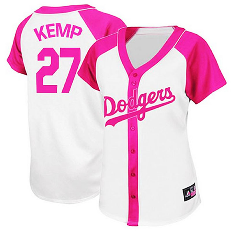 Los Angeles Dodgers #27 Matt Kemp White/Pink Women's Splash Fashion Jersey