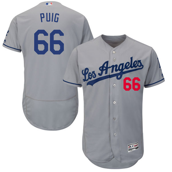 Los Angeles Dodgers #66 Yasiel Puig Gray Flexbase Authentic Collection Jersey