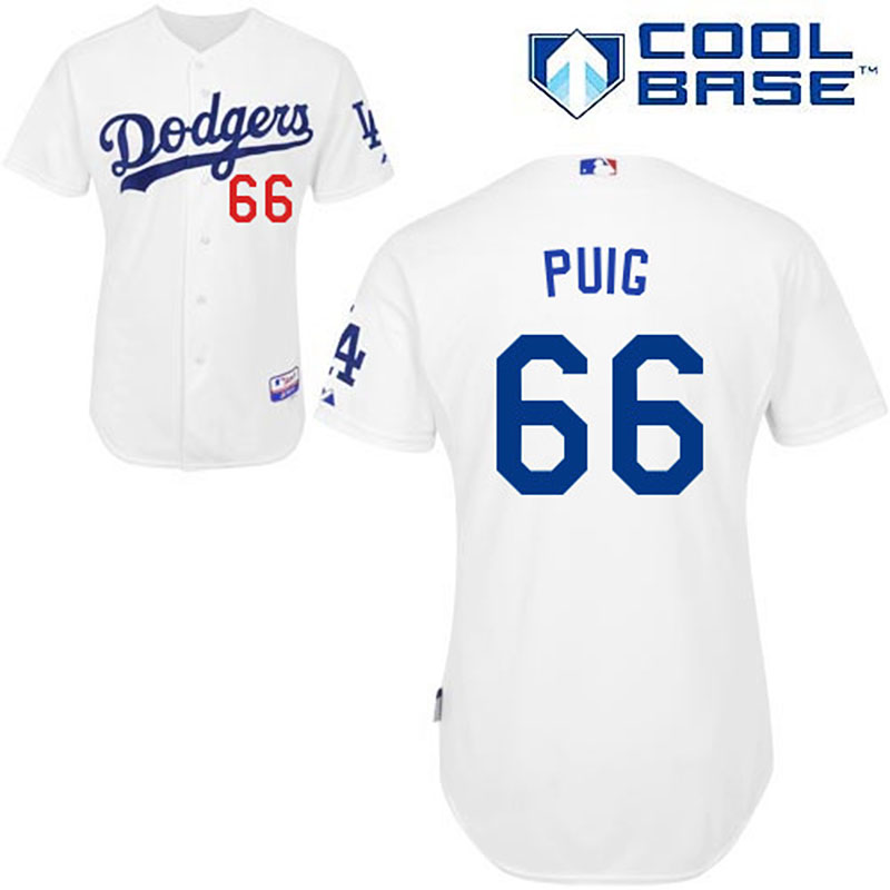 Los Angeles Dodgers #66 Yasiel Puig Men's Authentic White Home Majestic MLB Cool Base Jersey