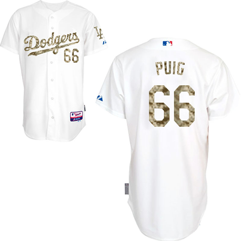 Los Angeles Dodgers #66 Yasiel Puig Men's Authentic White USMC Majestic MLB Cool Base Jersey