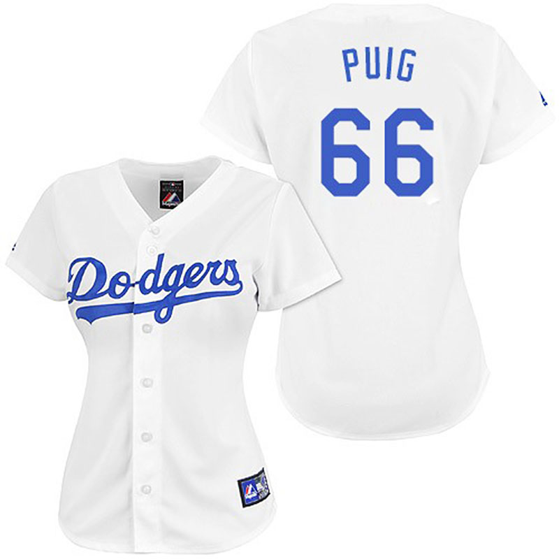 Los Angeles Dodgers #66 Yasiel Puig Women's Authentic White Majestic MLB Jersey