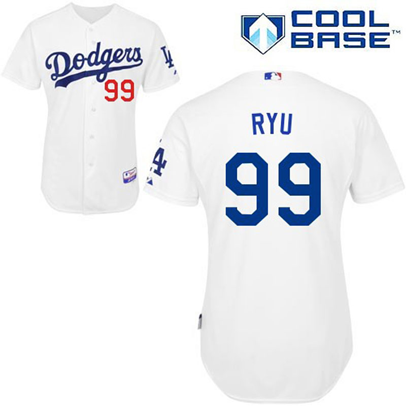 Los Angeles Dodgers #99 Hyun-Jin Ryu Men's Authentic White Home Majestic MLB Cool Base Jersey