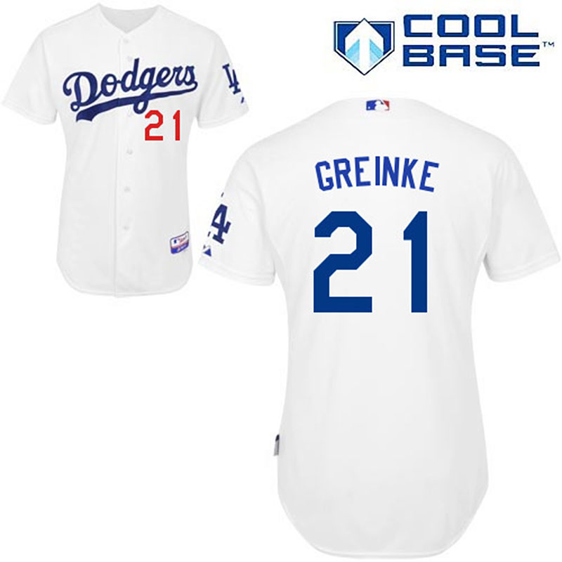 Los Angeles Dodgers #21 Zack Greinke Men's Authentic White Home Majestic MLB Cool Base Jersey