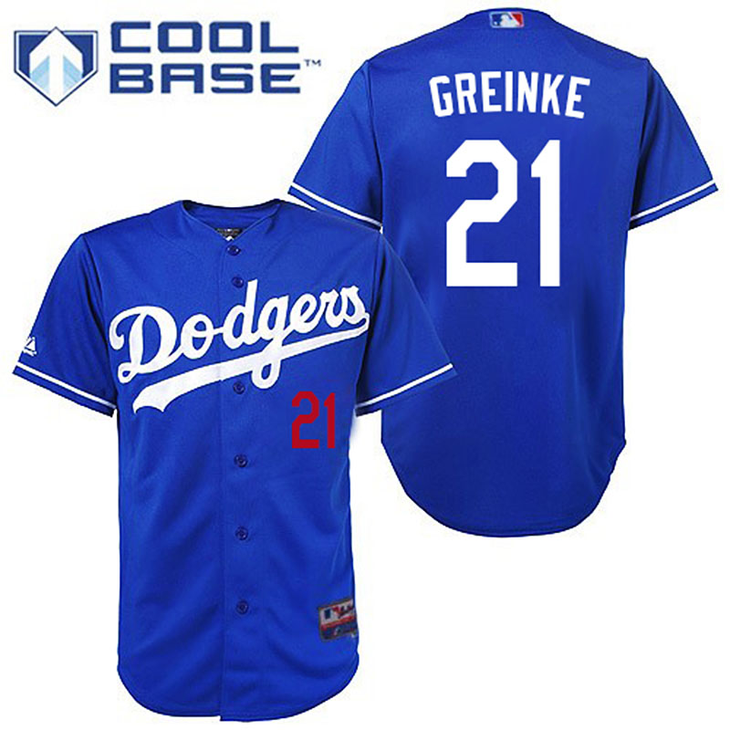 Los Angeles Dodgers #21 Zack Greinke Men's Authentic Royal Blue Majestic MLB Cool Base Jersey