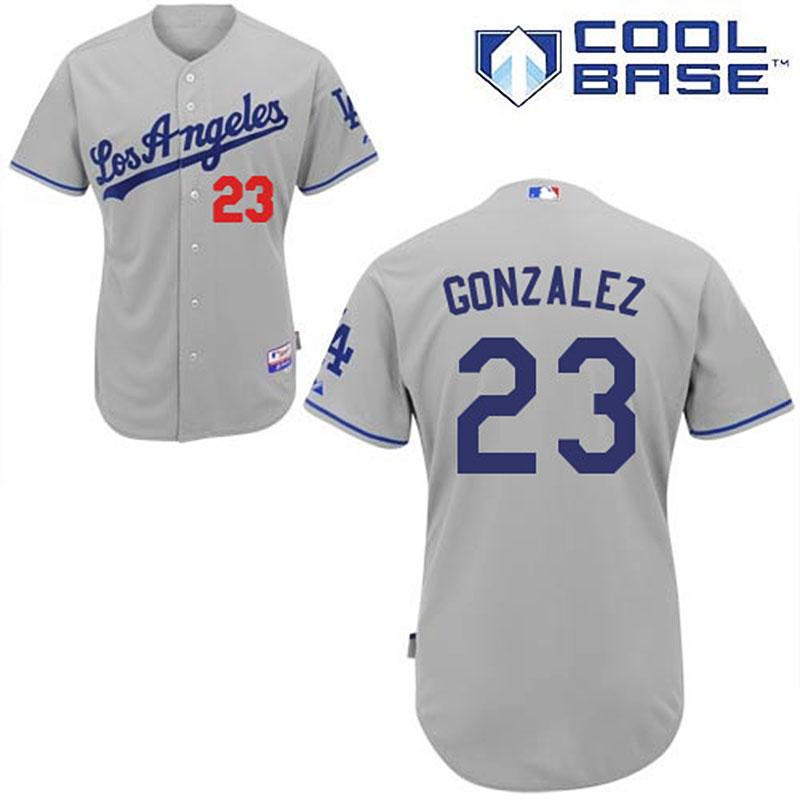 Los Angeles Dodgers #23 Adrian Gonzalez Men's Authentic Grey Road Majestic MLB Cool Base Jersey