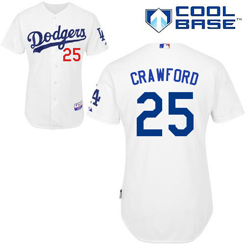 Los Angeles Dodgers #25 Carl Crawford Men's Authentic White Home Majestic MLB Cool Base Jersey