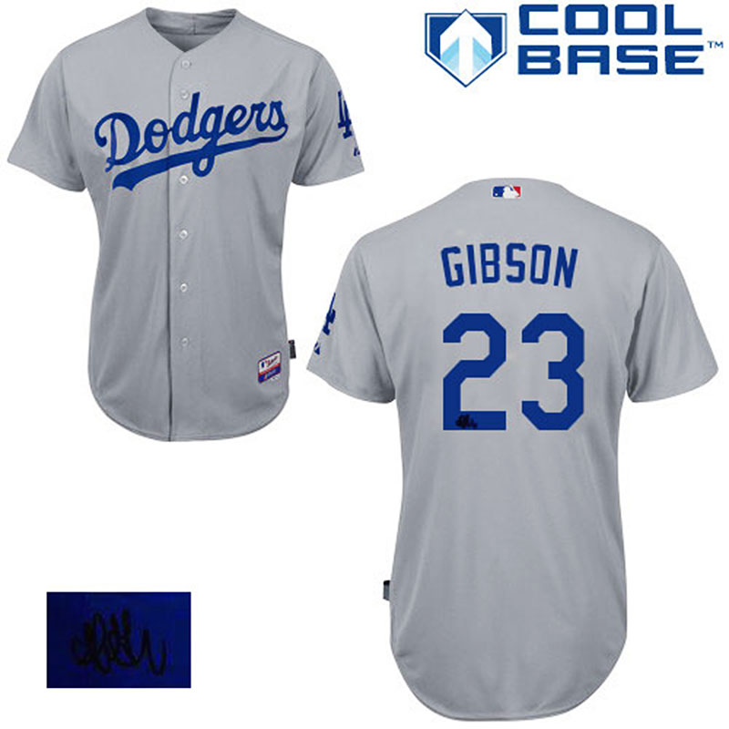 Los Angeles Dodgers #23 Adrian Gonzalez Men's Authentic Grey Autographed Road Majestic MLB Cool Base Jersey