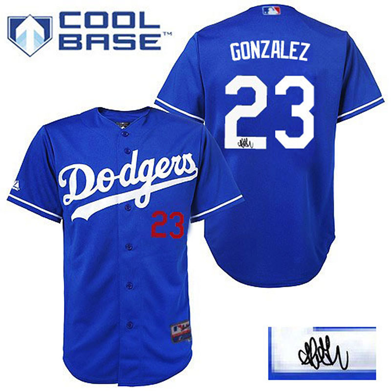 Los Angeles Dodgers #23 Adrian Gonzalez Men's Authentic Royal Blue Autographed Majestic MLB Cool Base Jersey