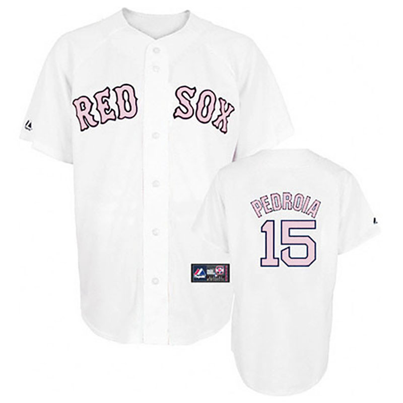 Boston Red Sox #15 Dustin Pedroia White(Pink No.) Women's Fashion Jersey