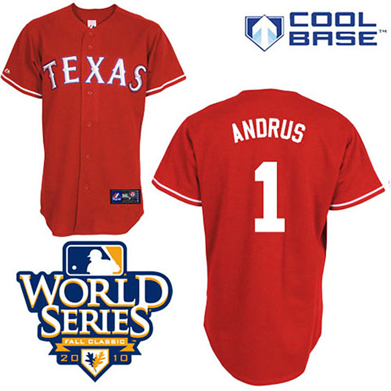 Texas Rangers #1 Elvis Andrus Red Cool Base 2010 World Series Patch Jersey