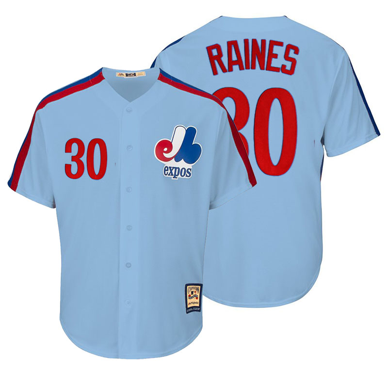 Montreal Expos #30 Tim Raines Majestic Blue Cooperstown Player Cool Base Jersey