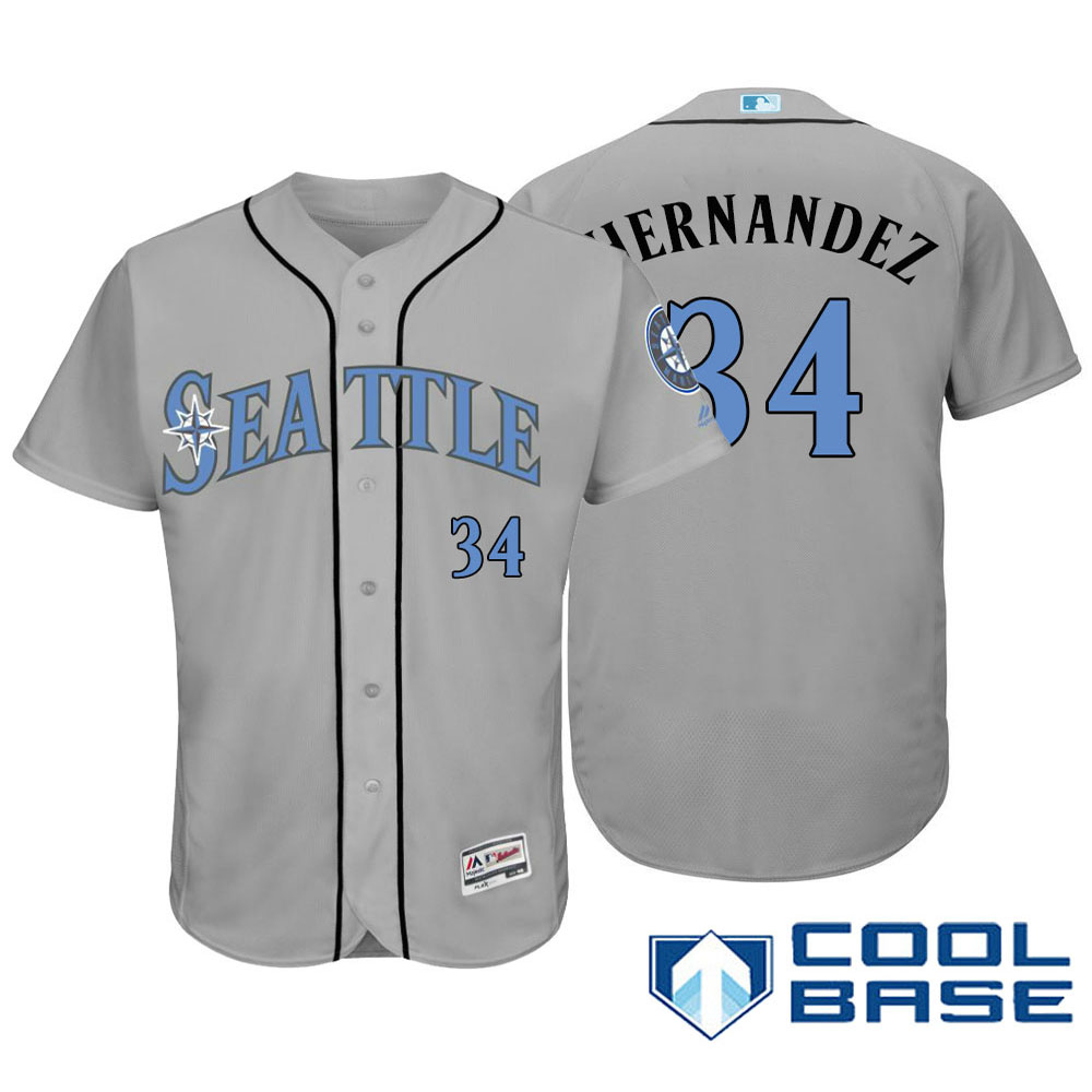 Seattle Mariners #34 Felix Hernandez Majestic Gray Fashion 2016 Father's Day Cool Base Jersey