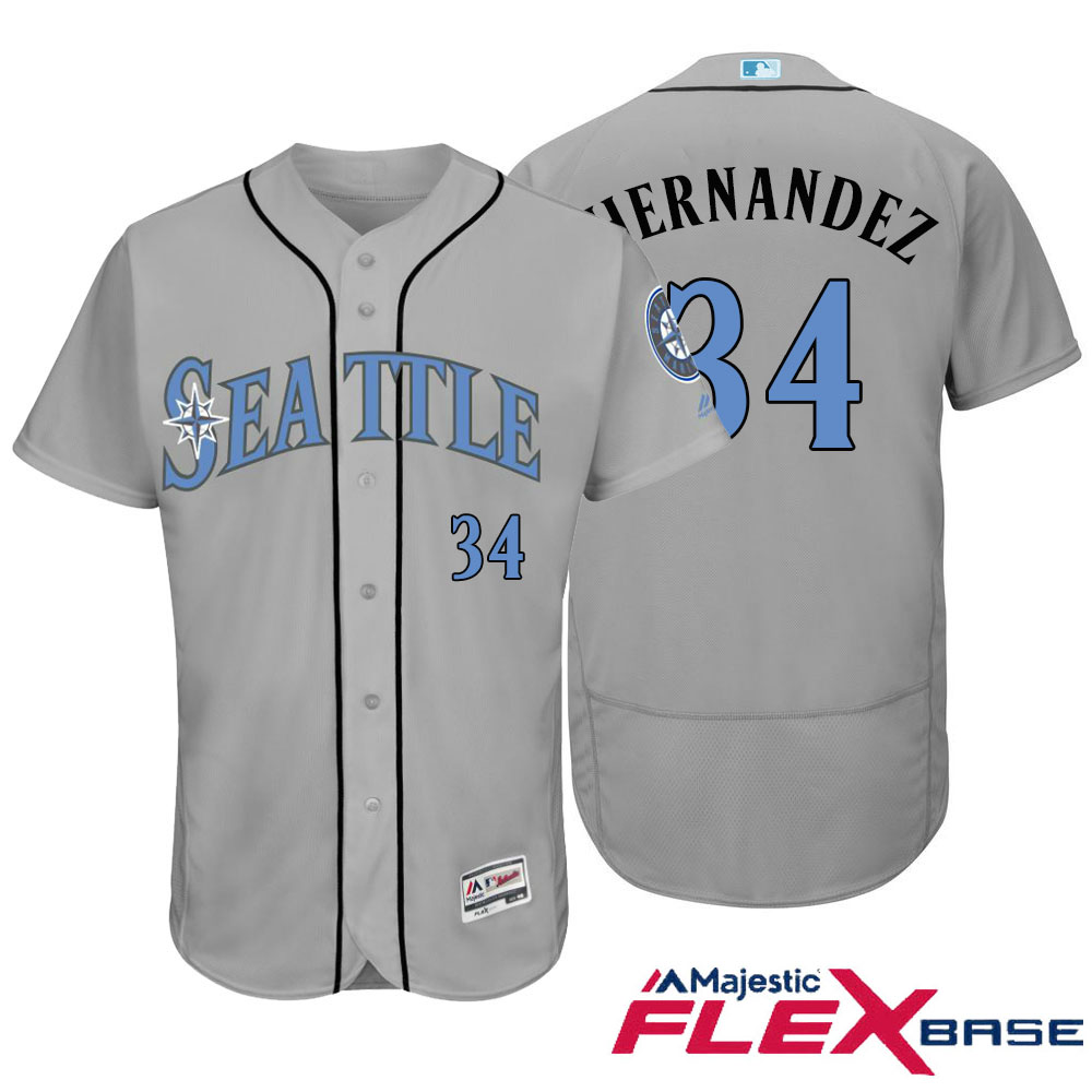 Seattle Mariners #34 Felix Hernandez Majestic Gray Fashion 2016 Father's Day Flex Base Jersey