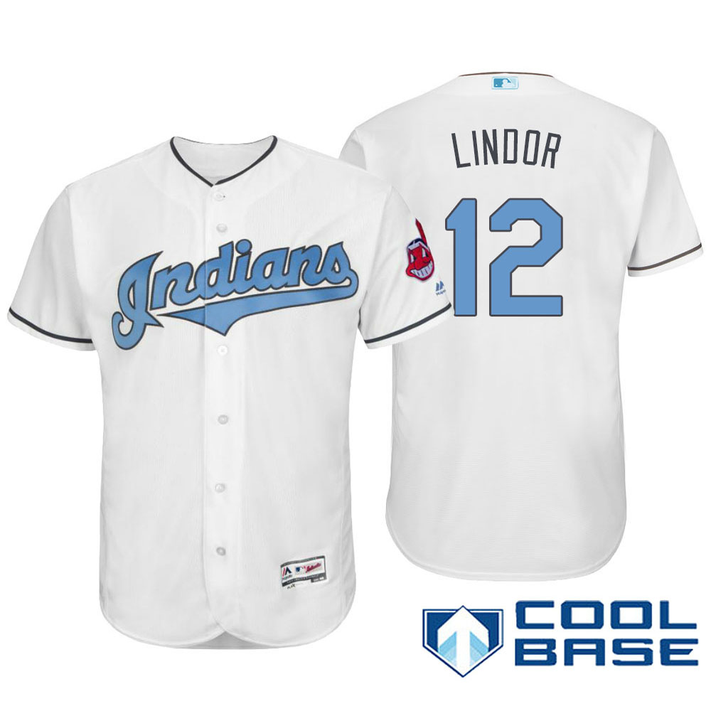 Cleveland Indians #12 Francisco Lindor Majestic White Fashion 2016 Father's Day Cool Base Jersey