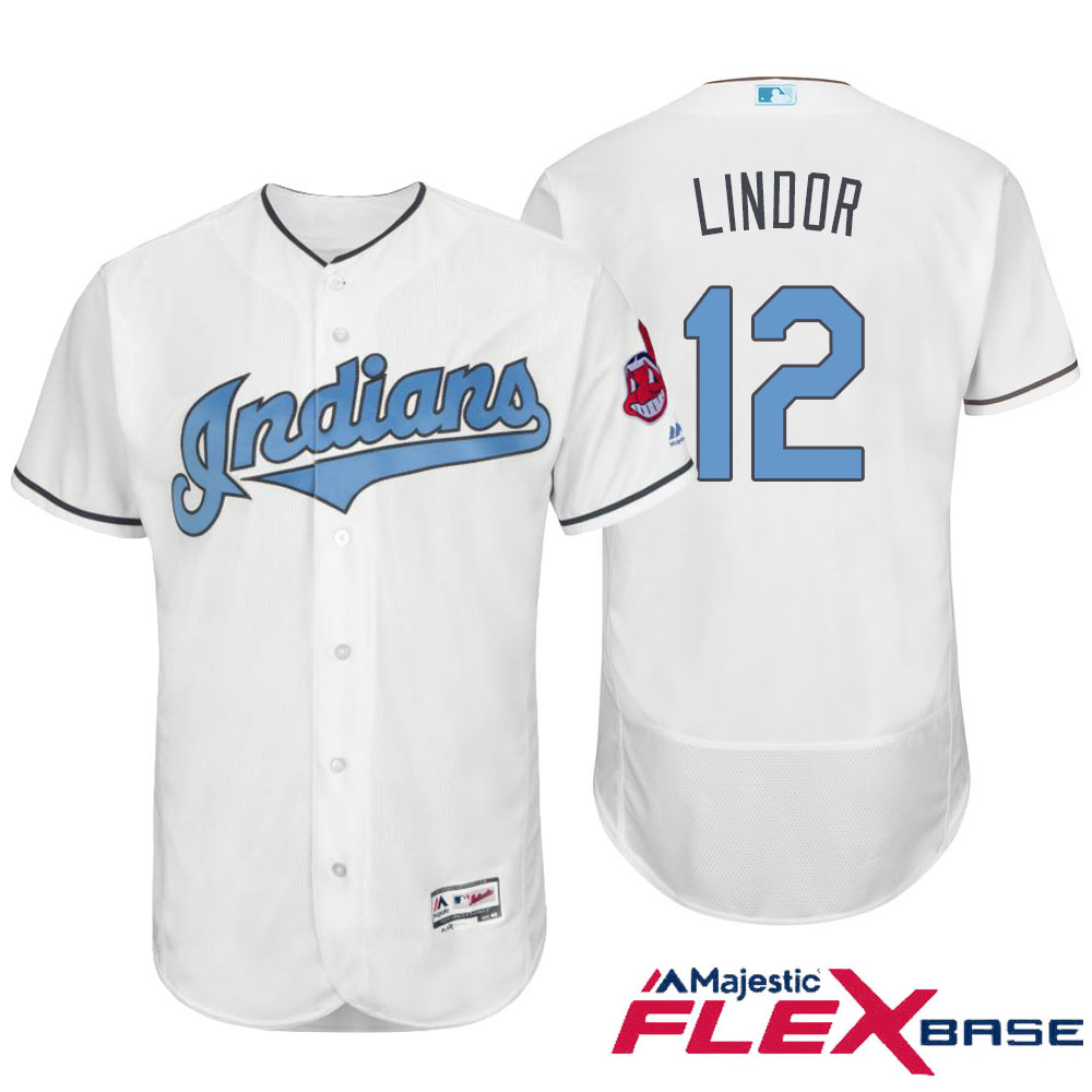 Cleveland Indians #12 Francisco Lindor Majestic White Fashion 2016 Father's Day Flex Base Jersey